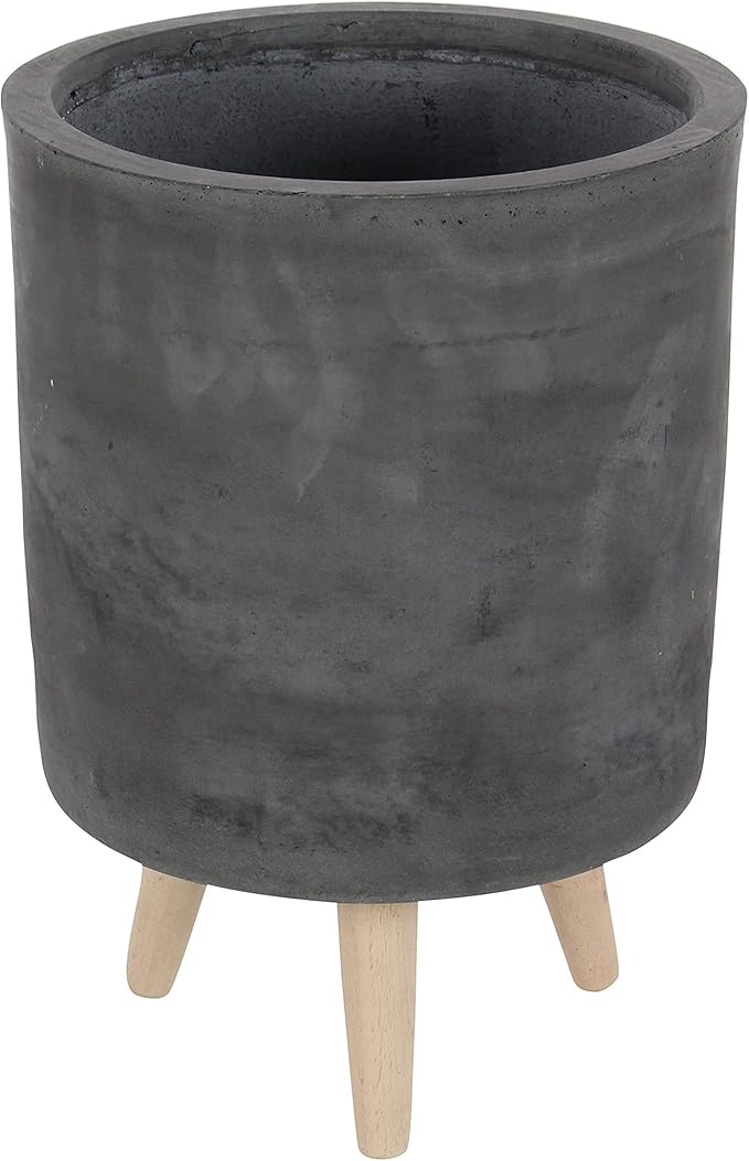 Deco 79 Fiberclay Round Planter with Wood Legs, Set of 3 12", 15", 17"H, Black