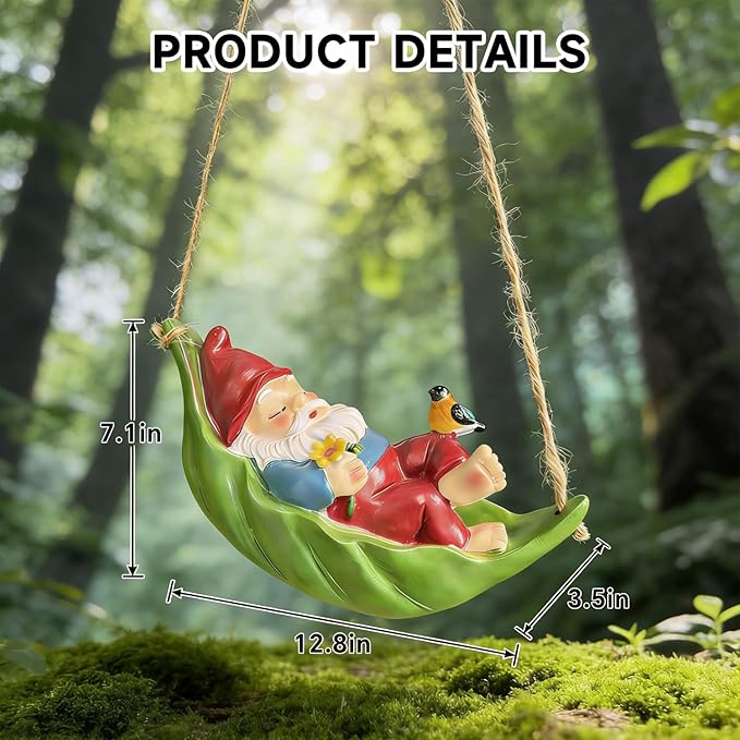 Garden Gnome Outdoor Statues for Garden Decor, Gnome Bird Flowers Resin Hanging Decorations Tree Ornaments Figurines for Outside Backyard Art Decor