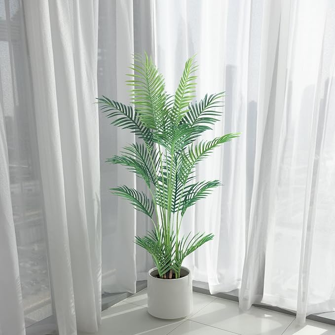 HAIHONG 4.5FT 2Packs Artificial Palm Tree,Faux Areca Palm Plant with Real Touch Leaves and Adjustable Branches,Fake Tropical Palm Tree for Home Office Indoor Outdoor Modern Decoration