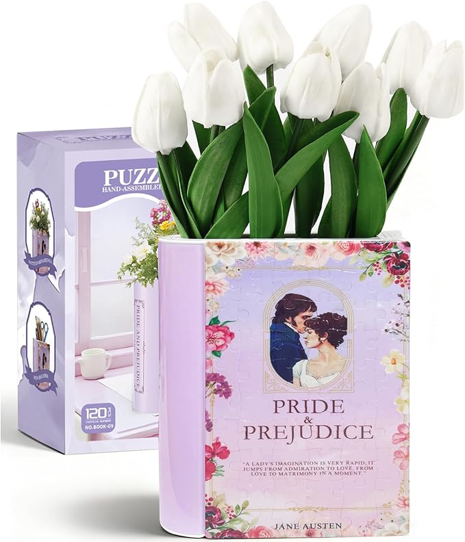MYLARREN 3D Puzzle Vase for Adults Kids, 120 Pcs Puzzle Book Vase for Flowers, Arts and Crafts for Kids 4-6, Adults, Girls, Cute Unique Vases, Books Lover Gifts for Women(Pride Prejudice)