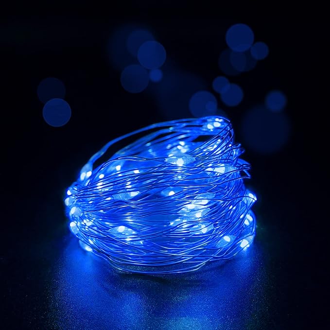 with Timer Function Battery Operated Dewdrop Led Lights,Mini Fairy Lights for Home Parties Christmas/Halloween Holiday Decoration,6 Hours on/18 Hours Off,30 LEDs,10 Feet (Blue, 2)