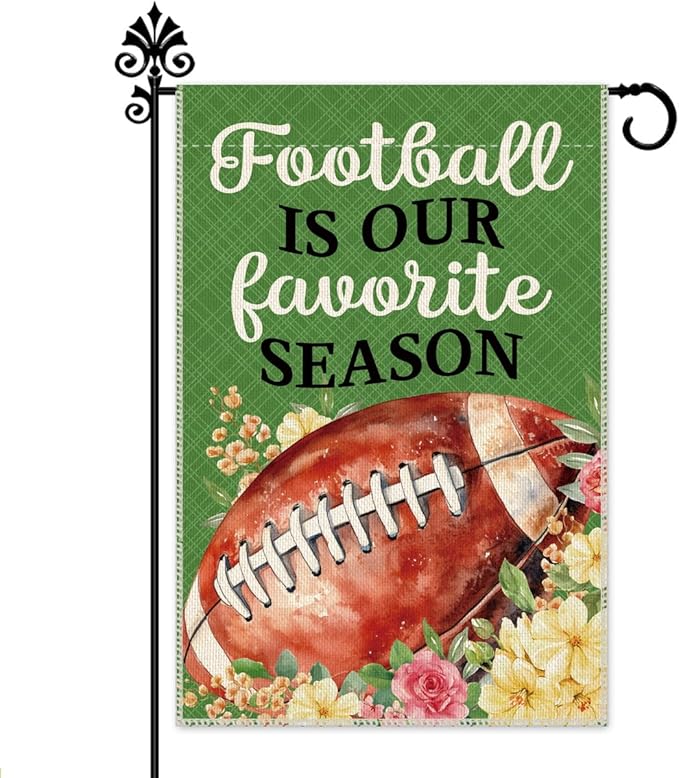 Hafhue Football Is Our Favorite Season Garden Flag, 12 x 18 Inch Double Sided Farmhouse Holiday Yard Garden Lawn Court Backyard Decoration Flag, Appreciation Gifts for Football Lover Coach Men Women