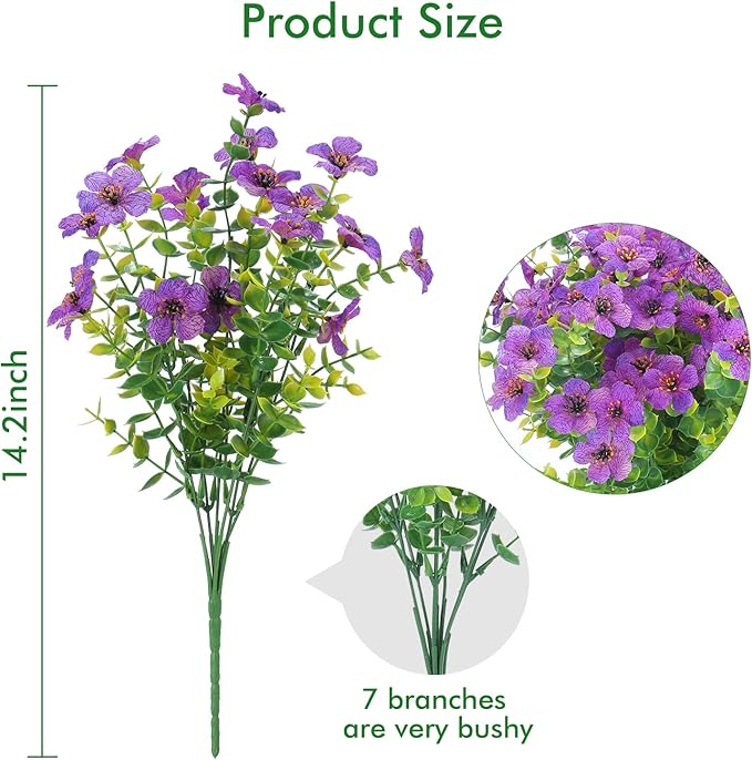 XEOLIAN 12 Bundles Artificial Flowers Outdoor UV Resistant Fake Plastic Plants Indoor Outside Hanging Plants Garden Porch Window Box Home Wedding Farmhouse Festive Shrub Decor (Purple)