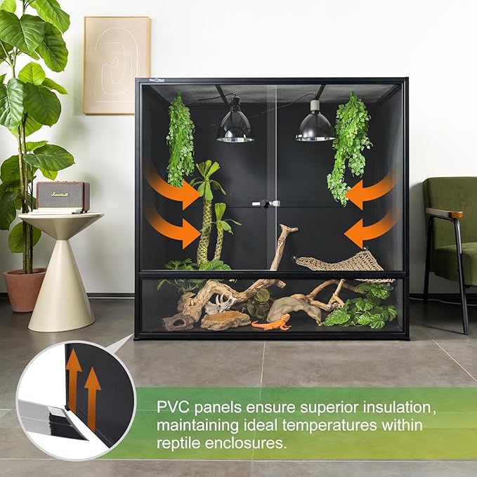 ToxiRium Reptile Tank 4-Pack Connectable Kit, 48"x24"x46" and 48"x24"x24" PVC Enclosures, Extra Large & Tall Stackable Terrariums for Bearded Dragon & Ball Python with Front Glass Doors & Locks