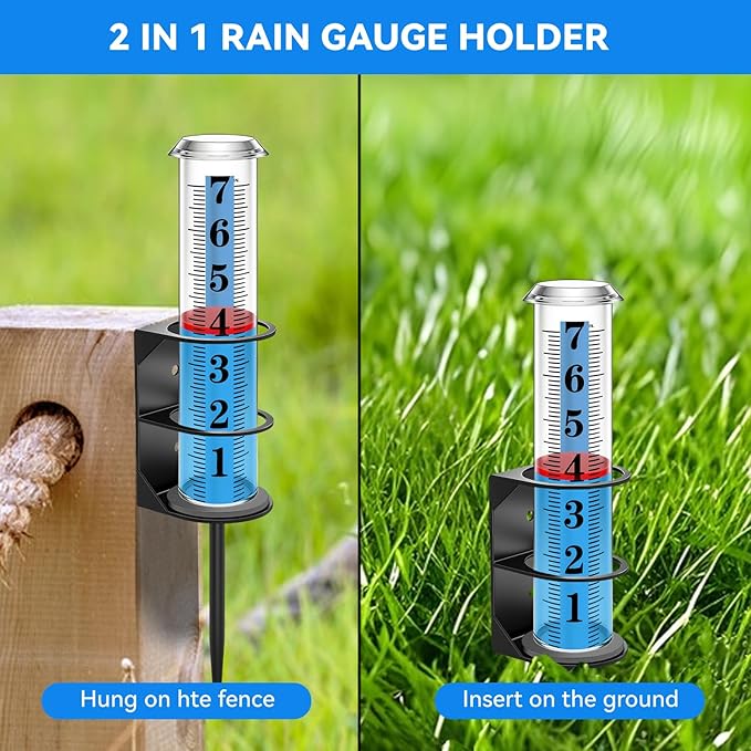 Rain Gauge Outdoor, Accurate Rain Gauges Outdoors Best Rated with Metal Rack Holder, Water Rain Meter with Thickened Plastic Large Font Tube for Yard, Easy to Read with Red Float