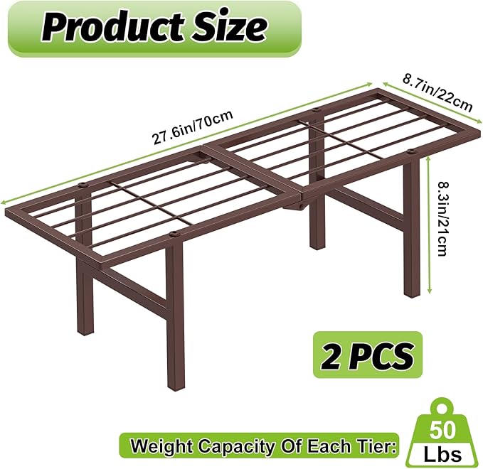 jsyonii 2 Pack Metal Plant Stand Outdoor Indoor, 1 Tier Folding Tiered Flower Plant Shelf, Heavy Duty Ladder Multiple Pot Display Plant Rack for Patio Garden Balcony Windowsills, Brown