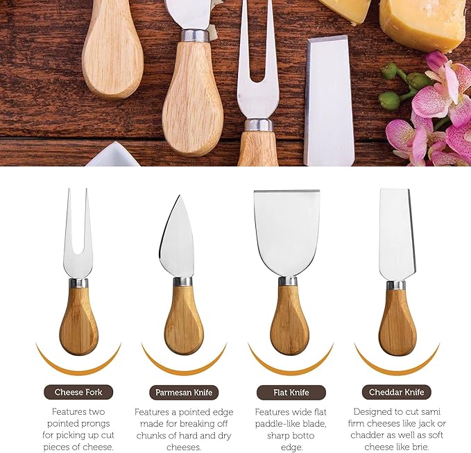 Charcuterie Boards Gift Set by Bambüsi - Large Bamboo Cheese Board for Serving, Entertaining, Cheese Platter for Kitchen, House Warming Gifts New Home, Wedding, Bridal Shower, Birthday Gifts for Women