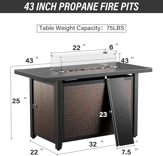 Belord Patio Furniture Set with Fire Pit Table - 8 Piece Outdoor Wicker Furniture Set with 43" 50000 BTU Propane Fire Pit and Rocking Chairs Patio Conversation Set for Deck Outside Backyard