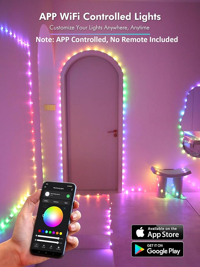 BrizLabs Smart Fairy String Lights, 66ft 200 LED WiFi Pink & White Valentine's Day Fairy Lights App Control, Dimmable Rainbow Christmas Lighting, Music Sync Xmas Lighting Work with Alexa & Google Home