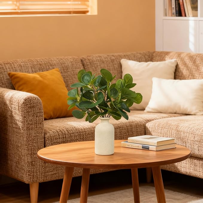 Haiyxinn Small Fake Plant in Ceramics Pot, Eucalyptus Potted Artificial Plants Indoor 14" Artificial Greenery UV Resistant Faux Eucalyptus Plant for Bathroom Shelf Office Desk Table Home Decor