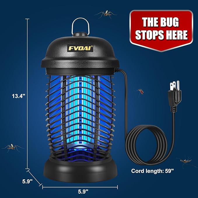 Bug Zapper Outdoor, Mosquito Zapper, Fly Zapper, Insect Zapper Electric Fly Traps for 1/2 Acre, Indoor Outdoor Use with 3 Prong Plug-in,4200V, ABS Plastic Outer, Black