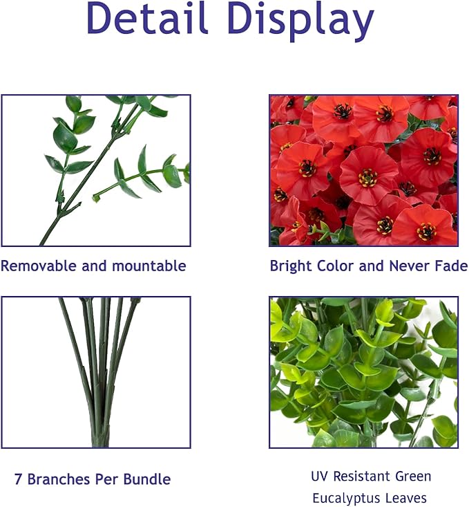 VDVST Artificial Flowers for Outdoors,UV Resistant Artificial Outdoor Flowers,Not-Fading Faux Flowers for Outdoor Planters for Front Door Porch Yard Patio Garden Home Decor,12 Bundles,Red