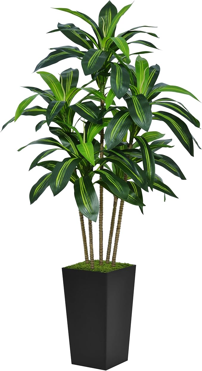 ASTIDY Artificial Dracaena Tree 5FT - Faux Tree with Black Tall Planter - Fake Tropical Yucca Floor Plant Potted - Artificial Silk Tree for Home Office Living Room Decor Indoor