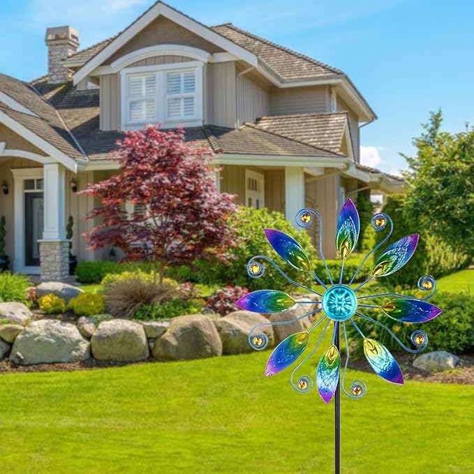 VEWOSTAR Metal Wind Spinners Outdoor 10” Dia Wind Spinners for Yard and Garden Kinetic Windmill Waterproof Wind Sculptures & Spinners for Patio Lawn Decor(37.8” H)