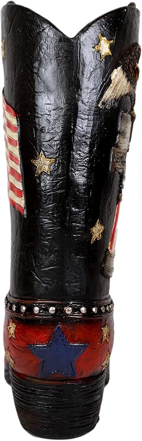 Ebros Gift Rustic Western Patriotic American Bald Eagle Clutching Independence Liberty Bell with US Flag and Cross Cowboy Cowgirl Boot Decor Figurine Or Floral Vase Planter in Faux Tooled Leather