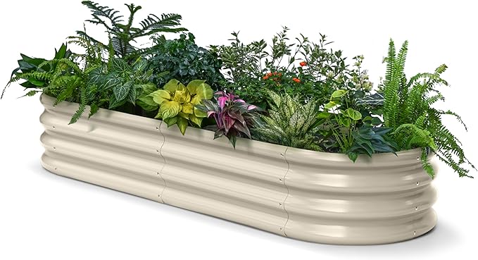Raised Garden Bed 6x2x1 ft, 12" Tall Galvanized Metal Planter Boxes Outdoor, Durable Steel Flower Bed for Vegetable, Herb, Strawberry, Zn-Al-Mg Garden Boxes for Small Space - Sand Beige