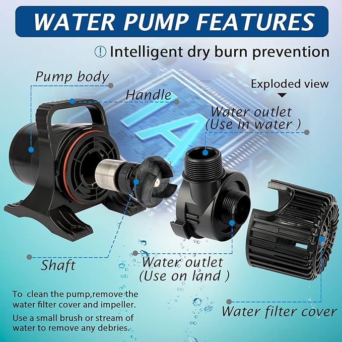 WaterRebirth (4000GPH-230W,UL listed) Large Fountain Submersible Water Pond Sump Pump Aquarium Electric Waterfall Pump Outdoor PS- 4000