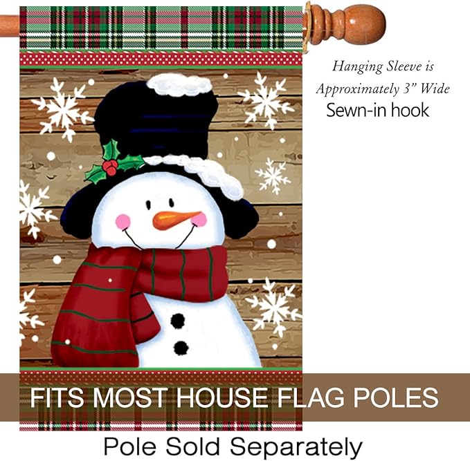 Morigins Smile Snowman with Red Scarf Outdoor Yard Flag Decorative Snowflake Winter House Flag 28x40 Inch