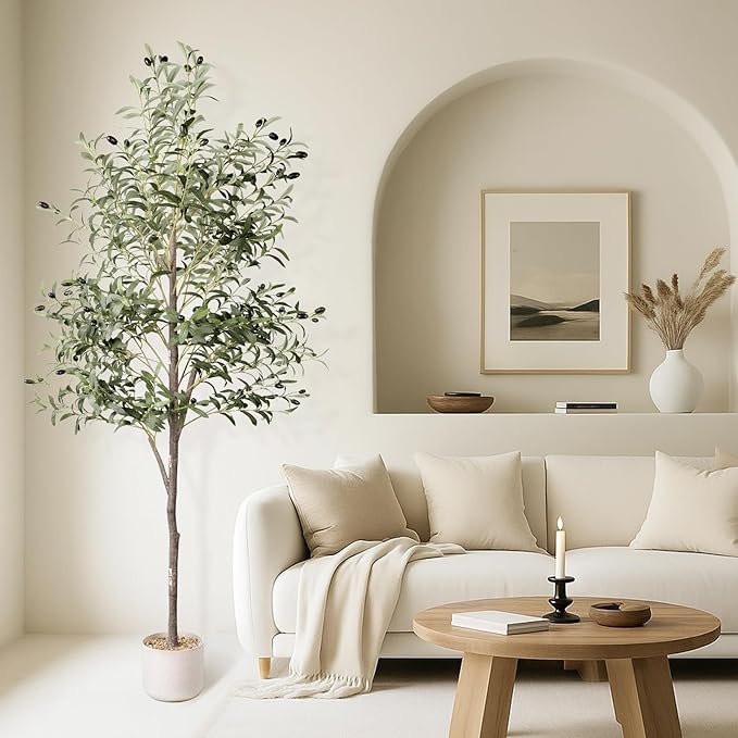 Artificial Olive Tree in Pot, 5.5 FT Tall Faux Olive Tree for Home Indoor Decor, Large Floor Plant with Textured Leaves Fruits, Realistic Wood-Grain Trunk, Fake Plant for Living Room Bedroom Office