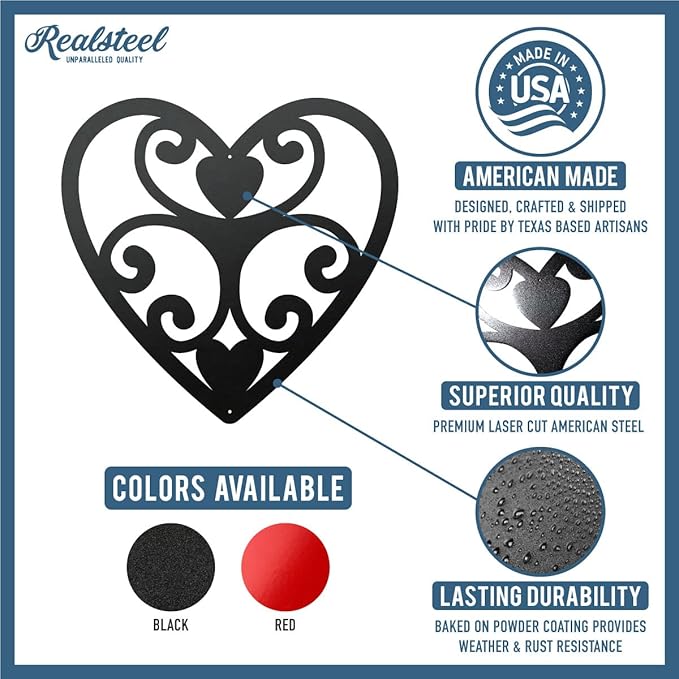 RealSteel Elegant Heart Metal Wall Art – Romantic Home Décor Sign – Valentine’s Gift for Her & Him – Modern Love Wall Decor for Couples, Weddings, Anniversaries, Bridal Showers & Birthdays, 24", Black