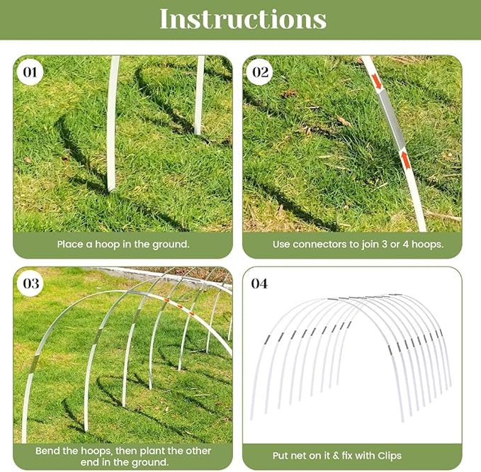 Greenhouse Hoops 36pcs, Sunwuk Garden Hoops for 1-3.5ft Wide Raised Bed, 9 Sets of 5.6ft Long Super Bendable Fiberglass Support Hoops Frame, Mini Greenhouse Strip for Row Cover (S Size)