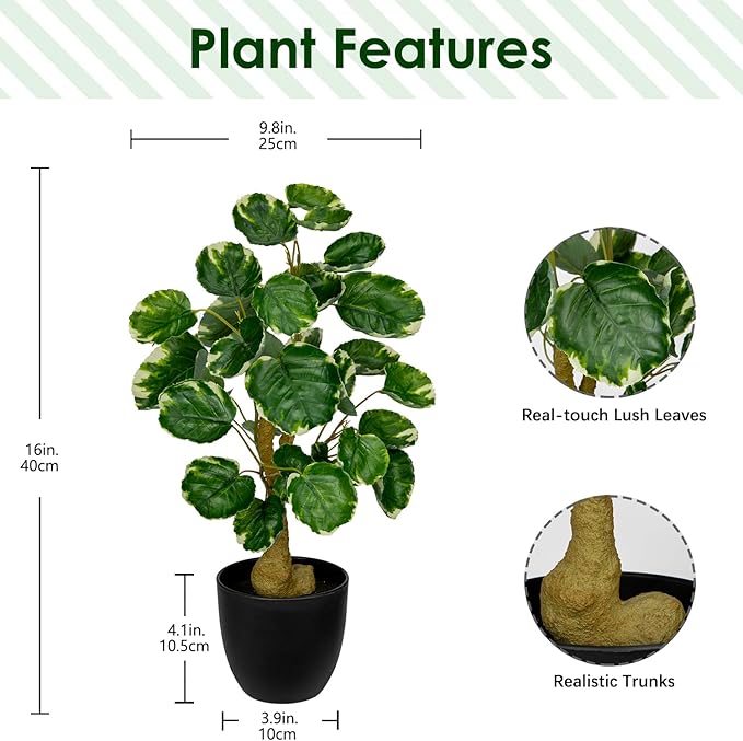 18 Inch Fake Money Tree Plant Indoor Potted Plants Artificial Pachira Money Tree Small Faux Plants in Black Pot Good Luck Excellent Gift Fortune Plant