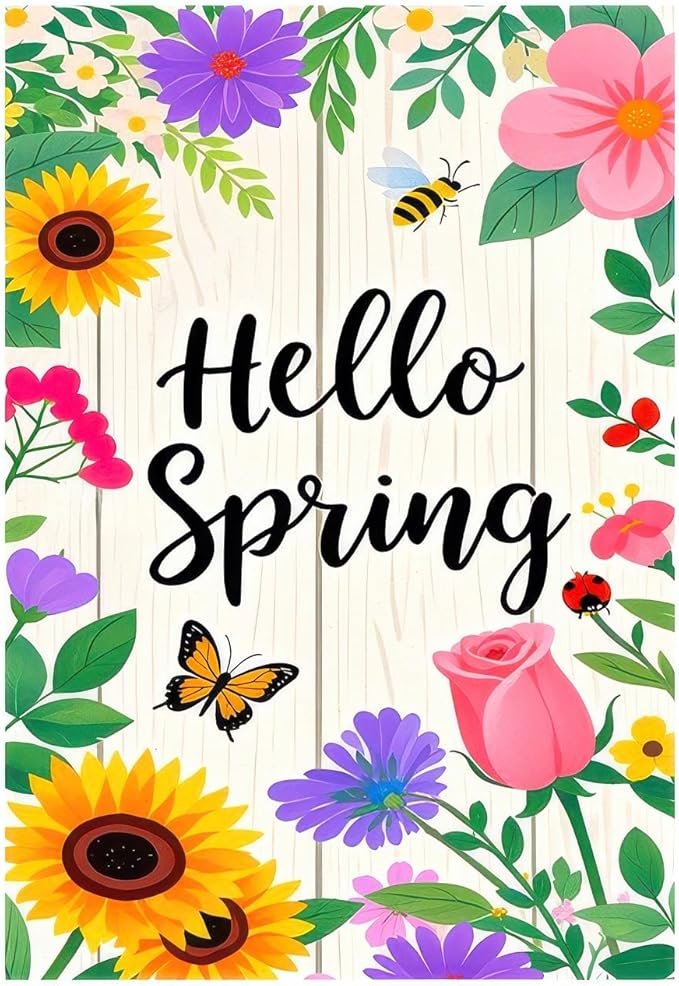 Hello Spring Garden Flag 12x18 Inch Floral Welcome Garden Flag Spring Yard Banner for Outdoor Porch Patio Lawn Springtime Farmhouse Outdoor Decor Seasonal Garden Flags