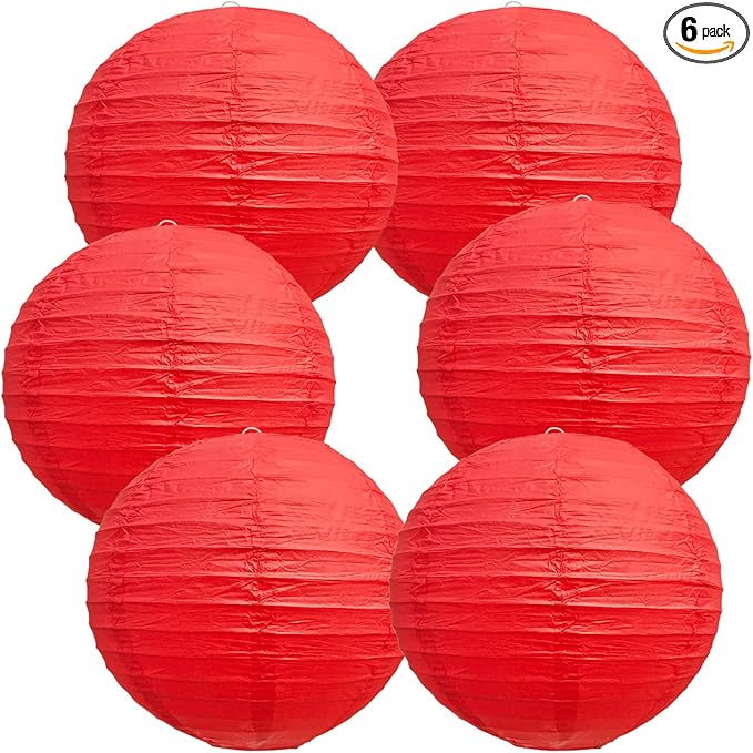 BEISHIDA 8-Inch Red Round Paper Lanterns Decorative Hanging Asia Chinese Japanese Paper Lanterns Lamp for Valentine's Day Anniversary Birthday Wedding Baby Shower Christmas Party Decoration(6 Packs)