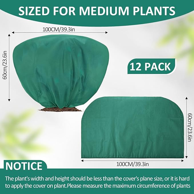 Wesnoy 18 Pcs Winter Plant Covers Freeze Protection 39.4x23.6 Inch Horizontal Shrub Tree Plant Protection Bags Frost Blanket with Drawstring for Fall Winter Outdoor Garden Planting (Dark Green)
