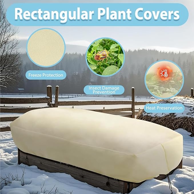 BATULU Plant Frost Protection Cover,Plant Frost Cover for Garden Protection, Rectangular Planter Blanket with Drawstring, Winter Garden Netting, 68.8 x 17.7 x 15.7 Inch, 4 Pack