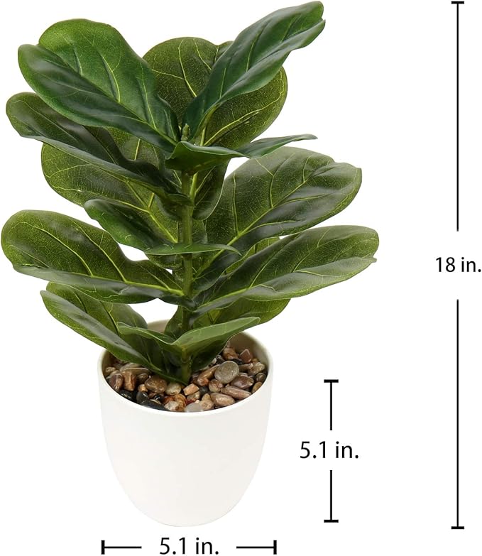 Briful 18 Inch Artificial Plants Realistic Fake Fiddle Leaf Fig Plant Faux Ficus Lyrata Plant Potted Fake Plant in White Pot for Living Room Home Indoor Decor