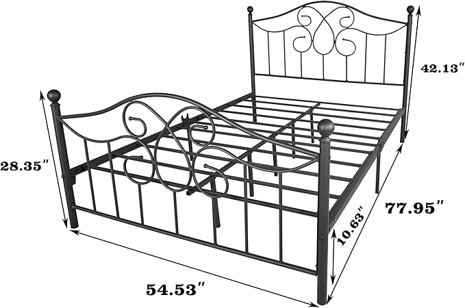 DUMEE Metal Platform Full Size Bed Frame with Vintage Headboard and Footboard Full Bed Frame Under Bed Storage No Box Spring Needed (Full/Double Size, Black)
