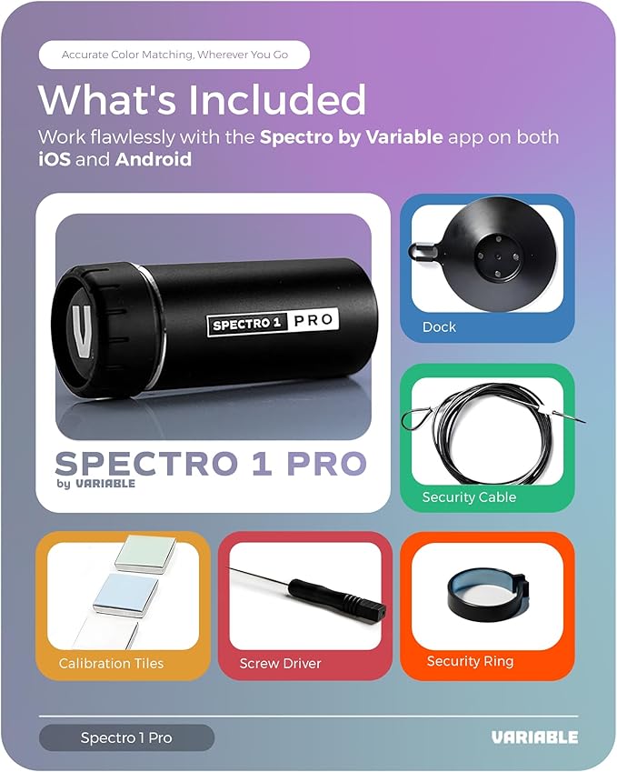 Spectro 1 Pro Mobile Spectrophotometer with Dock & Security Kit, Paint Color Matching Tool and Color Reader, Portable Colorimeter Spectrometer Color Sensor & Paint Scanner Device for Prints & Coatings