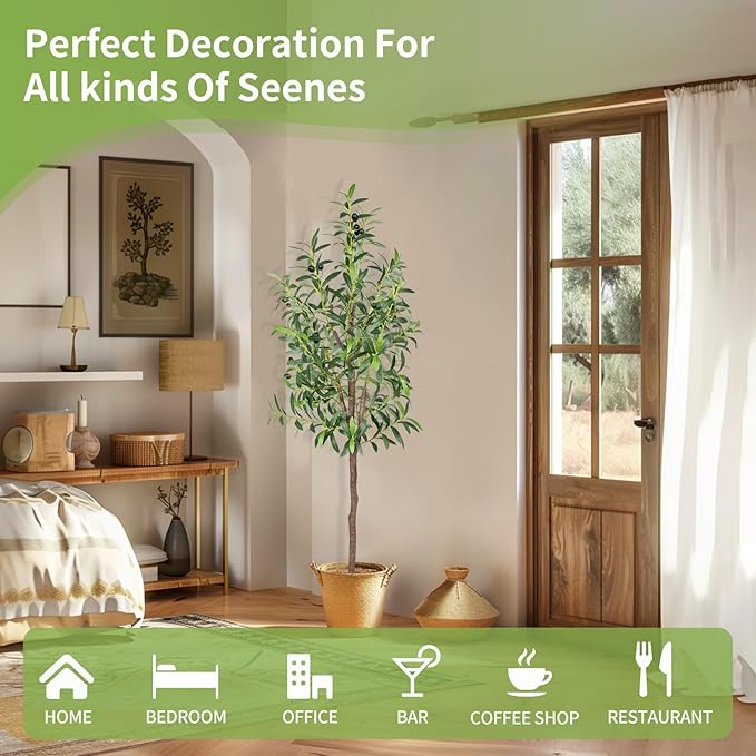 Artificial Olive Tree 5FT Tall Faux Silk Plant 60inch Fake Olive Tree with Trunk and Lifelike Fruits for Home Office Decor Indoor 1pack