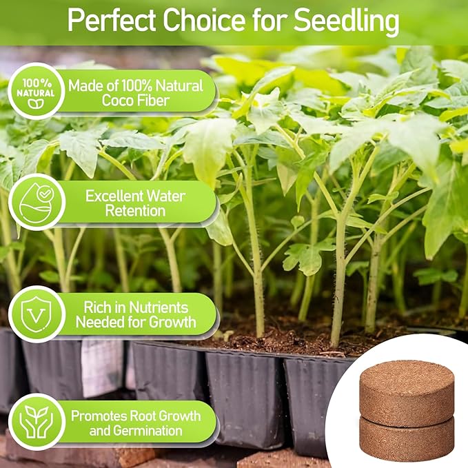 Legigo 100 Pcs 50mm Coco Coir Pellets Seed Starter Soil Mix- Organic Coconut Coir Potting Soil Pods for Seedling, Coco Peat Soil Discs for Indoor & Outdoor Plants Bonsai Herbs Vegetables and Flowers