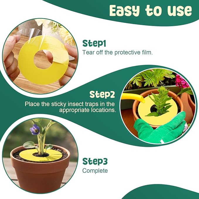 Mysora 24 Pcs Fruit Fly Traps Fungus Gnat Sticky Traps Yellow Round Ring for Pot Plants Indoor Outdoor Mosquito Flying Insects (S)