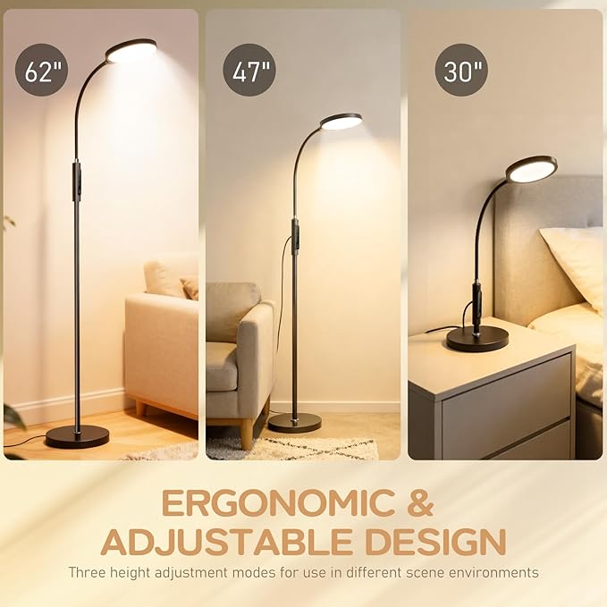Light Therapy Lamp, 11000 Lux UV-Free Floor Lamp, Full Spectrum LED Sunlight with Touch Remote Control, Adjustable 7 Color Temperatures 9 Brightness Levels for Office Living Room Reading Black