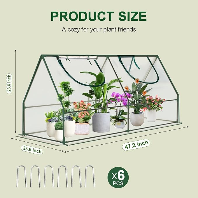 Mini Greenhouse, 47×23×23" Portable Greenhouse for Indoor Outdoor, Small Green House for Plants, Seedling, Germination (Clear, 47x23x23 inch)