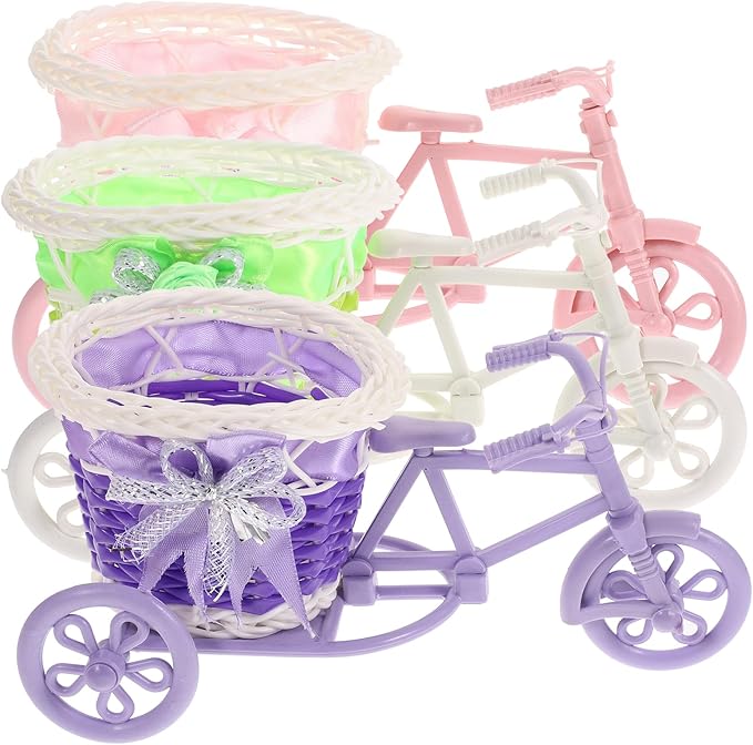 ARTIBETTER 3Pcs Tricycle Rattan Flower Basket Mini Wicker Storage Container Indoor Outdoor Decorative Planter for Faux Plants Fruit and Small Household Items