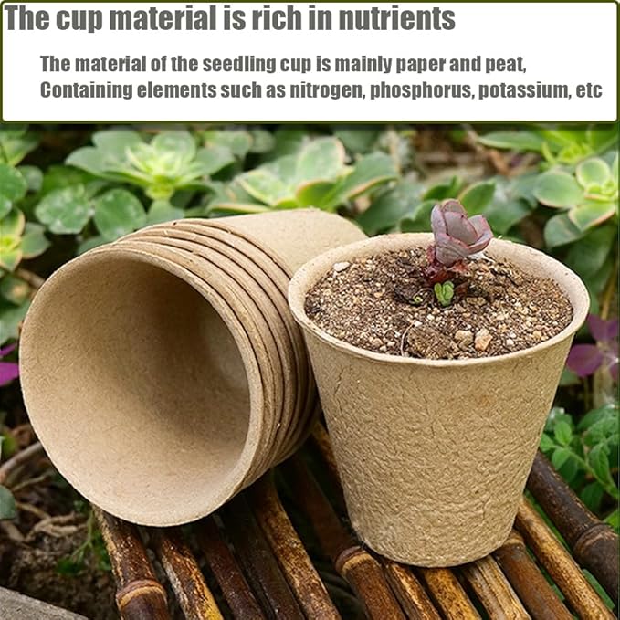 Fancypost 130 Pcs 3.15 Inch Organic Peat Pots with Drainage Holes - Biodegradable Seed Starter Pots for Seedlings, Plants & Garden Germination - Includes 130 Planting Labels