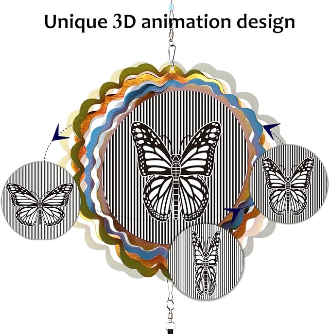 Aoedelyart Wind Chimes for Outside with 3D Animations Butterfly Wind Spinner,37" Memorial Wind Chimes Outdoor Garden Decor,Butterfly Gift for Women Mom Grandma Wife,Patio Decorations,Garden Ornaments