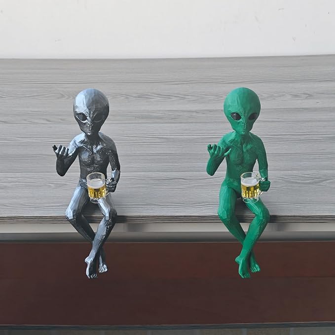 Alien Statue - Extraterrestrial Figure Flipping The Bird, Unique Alien Decor for Home & Garden, Distinctive Alien Figurine, Perfect Yard Decorations or Gift