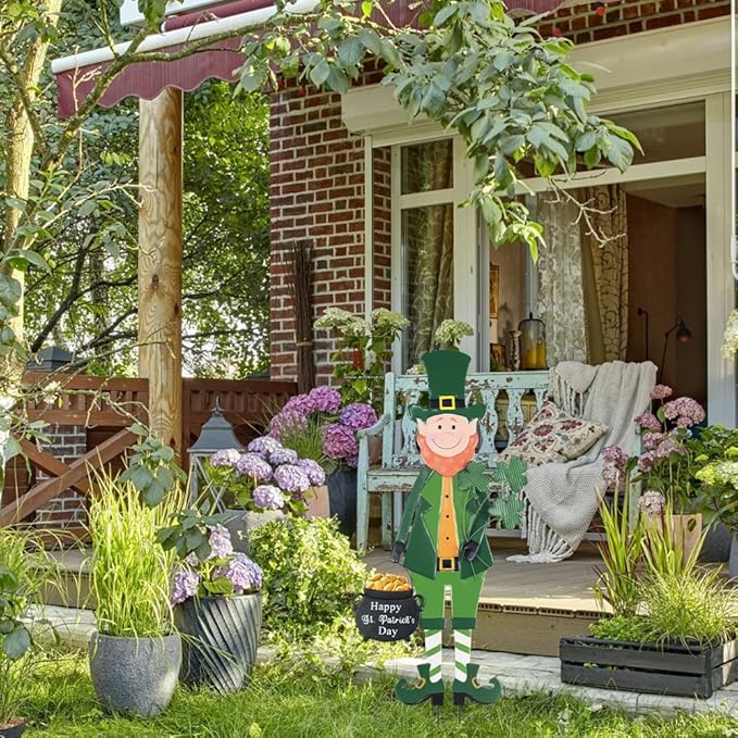 hogardeck St Patricks Day Decorations Outdoor, Irish Leprechaun Decorative Garden Stakes for Saint Patricks Decor, Happy St. Patrick's Day Decorations with Shamrock Gold Pot for Home Yard Porch Lawn