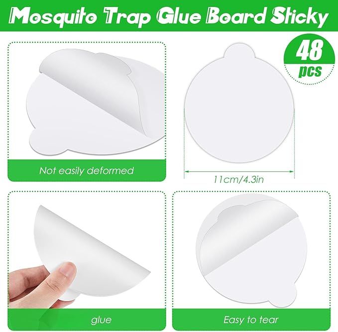 48 Pack Insect Trap Refillable Glue Boards Round Sticky Fruit Fly Trap Mosquito Fly Killer Pest Control Traps for Mosquitoes Fruit Flies Gnats Moths Fits Most Models Indoor Outdoor Lamp