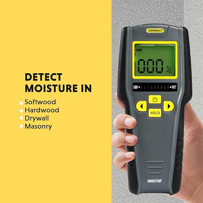 General Tools Digital Moisture Meter MMD7NP - Humidity Sensor- Pinless and Non-Invasive