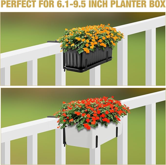6-Pack Window Box Bracket,Adjustable Planter Box Brackets, Heavy Duty Q235 Steel Universal Outdoor Hanging Bracket, Flower Box Brackets for Fence Railings Windowsill Patio Garden Balcony