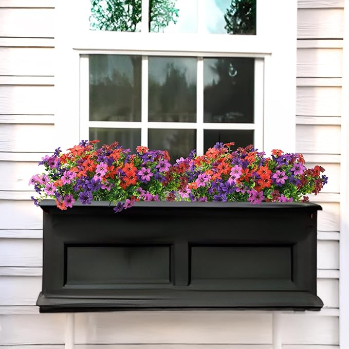 Artificial Flowers for Outdoors 12 Bundles Fake Plants Spring Home Decoration, Realistic Faux Flower Silk Daisy with Eucalyptus Stem UV Resistant Patio Planter Porch Yard Window(Mix 4 Colors)
