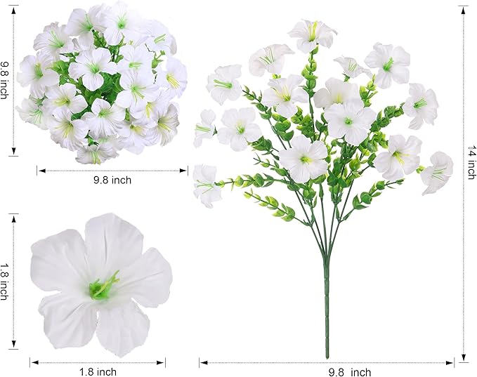 Artificial Flowers for Outdoors Decoration, 20 Bundles White Faux Morning Glory with Eucalyptus Look Real UV Resistant Fake Plants Silk Flowers for Outside Yard Gardens Porch Patio Planter Home Urn