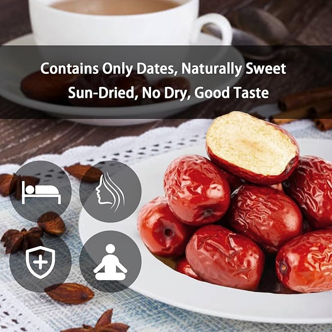 Jujube Red Dates,17.6oz/500g, 红枣 대추 Dried Fruit- No Sugar Added, Asian Snacks, Not Too Dry, Soft & Chewy, Brew Tea, Soup, Adorn and Sweeten Cakes, Warm red dates Aroma, Improve Sleep and Digestion