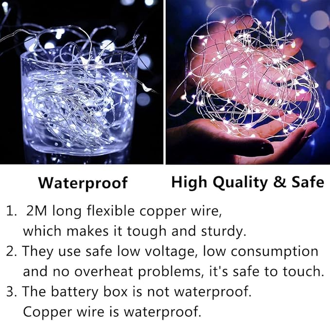 12 Pack Fairy Lights Battery Operated String Lights，7FT 20LED Waterproof Silver Wire Christmas Lights Outdoor,Firefly Mini Lights for Bedroom Party Birthday Wedding Indoor Decorations.
